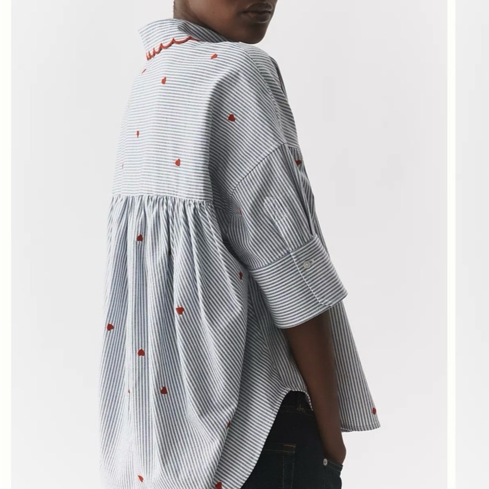 Anthropologie Mabel Boxy Oxford Embroidered Shirt by Maeve NWT - Picture 3 of 3